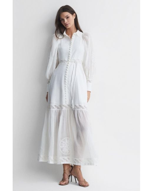 Joslin Studio Gray Linen Blouson Sleeve Maxi Dress