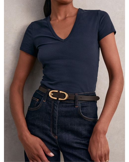 Reiss Gray Leather Horseshoe Buckle Belt