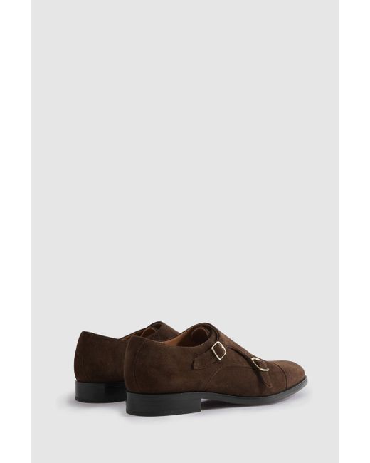 Reiss Amalfi - Brown Suede Double Monk Strap Shoes for men