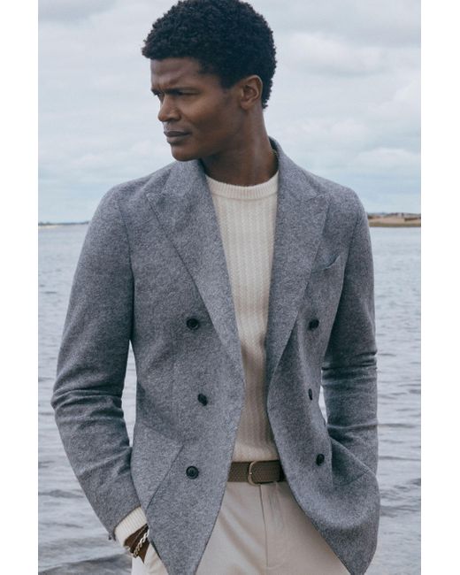 Reiss Gray Soho - Grey Slim Fit Double Breasted Wool Blend Blazer for men