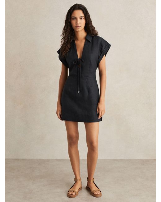 Reiss Blue Gwen - Navy Tie Front Beach Cover-up Dress, Us 6