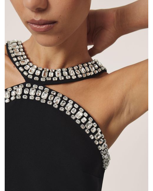 Reiss Black Crystal-Embellished Cut-Out Jumpsuit
