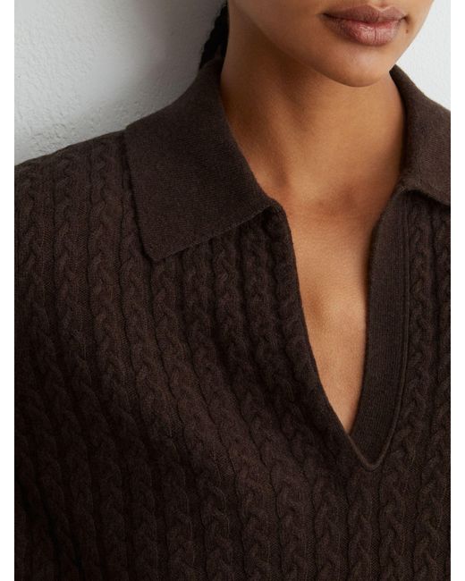 Reiss Black Millie - Grape Burgundy Wool-cashmere Cable-knit Collared Jumper, Xs (us 2)