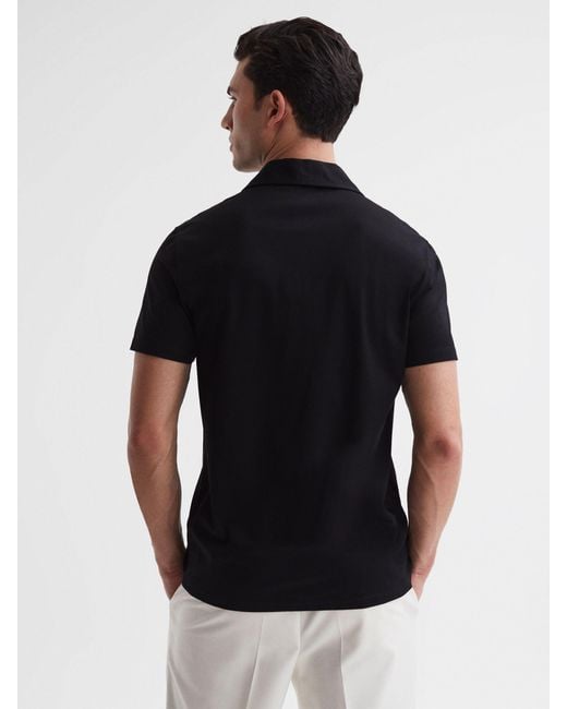 Reiss Caspa - Black Mercerised Jersey Cuban Collar Shirt, M for men