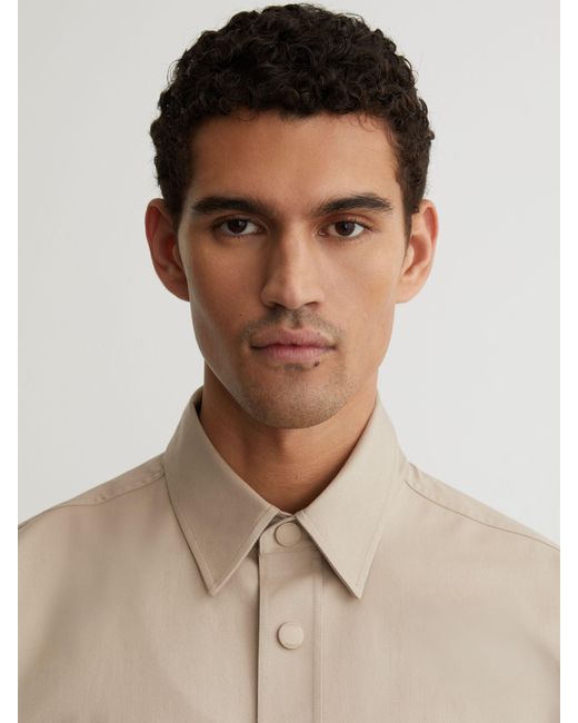 Reiss Natural Elmore - Light Stone Monogram Embroidered Relaxed Overshirt Stretch-cotton, S for men