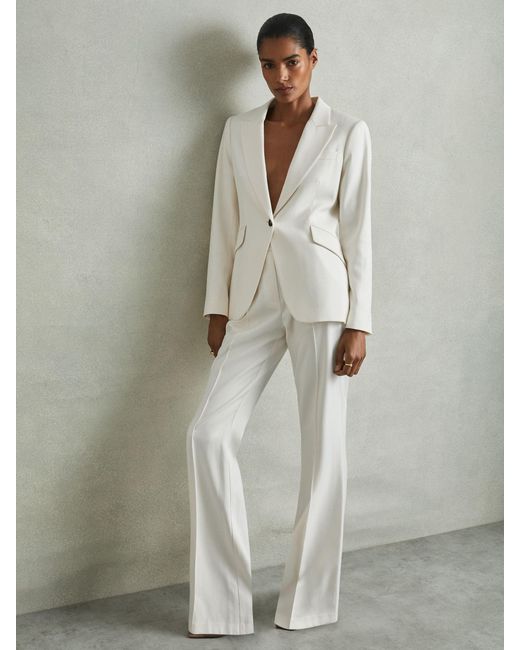 Reiss Natural Millie - Cream Tailored Single Breasted Suit Blazer
