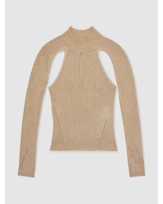 Reiss Natural Metallic-Knit Cut-Out Top