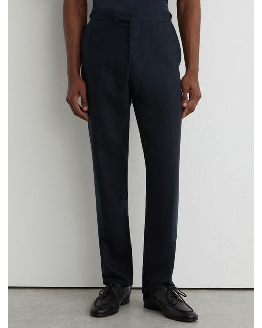Reiss Blue Tailored Fit Tailored-Fit Linen Trousers for men
