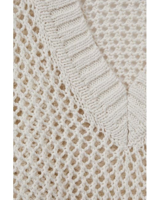 Reiss White Larissa - Ivory Linen Cotton Open Stitch Jumper