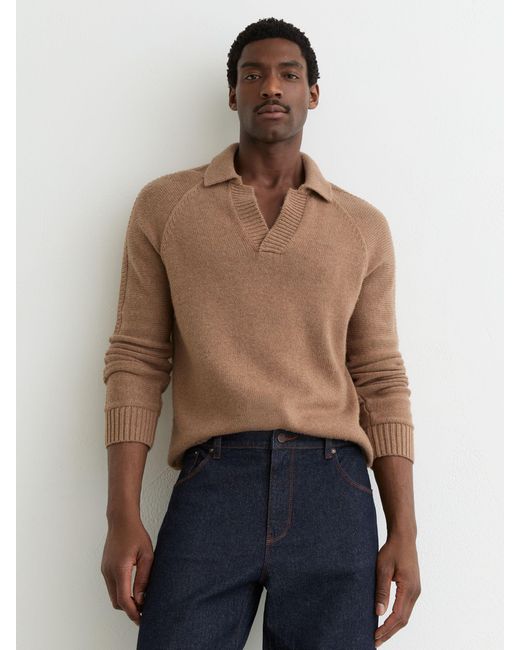 Reiss Brown Wool-Blend Open-Collar Jumper for men