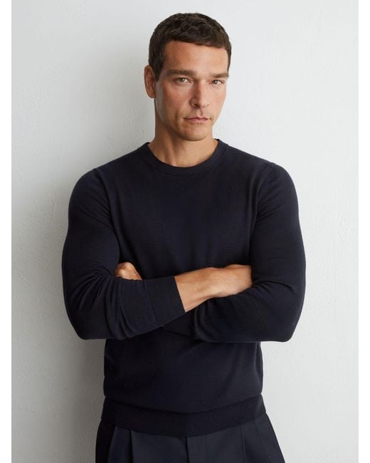 Reiss Blue Wessex - Navy Merino Wool Crew-neck Jumper, Xxl for men