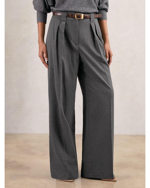 Reiss Gray Poppie - Grey Petite Wide-leg Pleated Trousers, Us 12