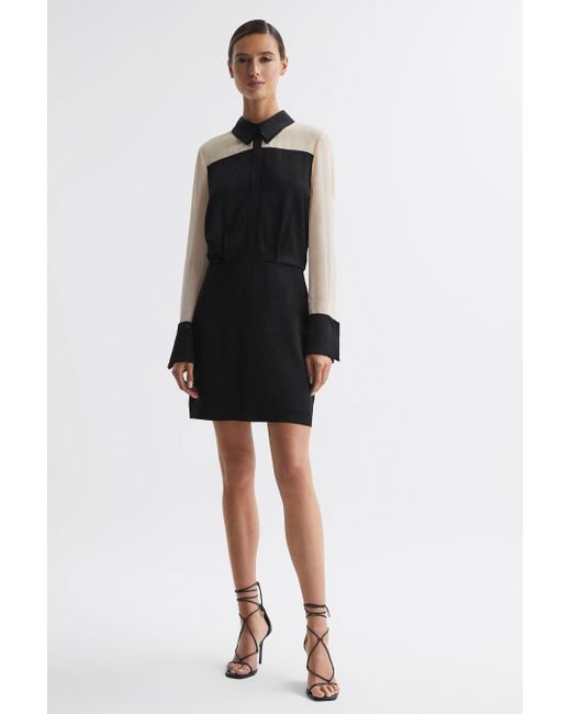 Reiss Veneto - Black Fitted Shirt Mini Dress