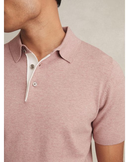 Reiss Pink Contrast Placket Polo Shirt With Cotton for men