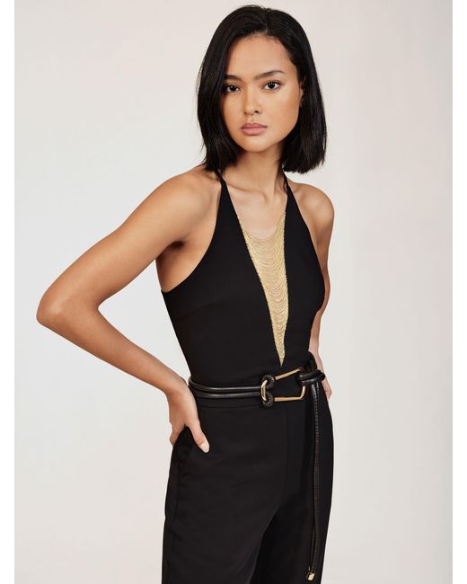 Reiss Blue Chain-Detail Flared-Leg Jumpsuit