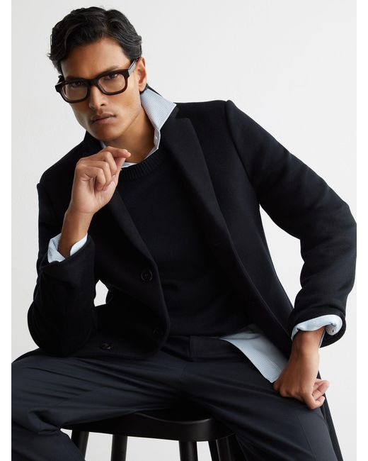Reiss Blue Gable - Navy Single Breasted Overcoat, S for men