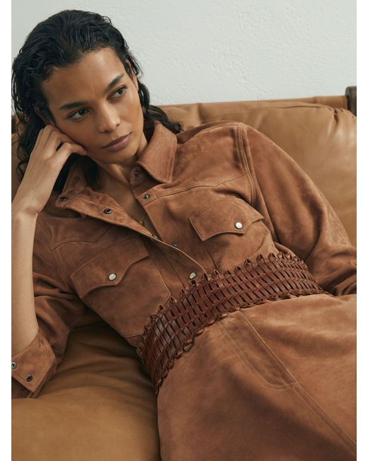 ATELIER Brown Suede Western Press-stud Shirt