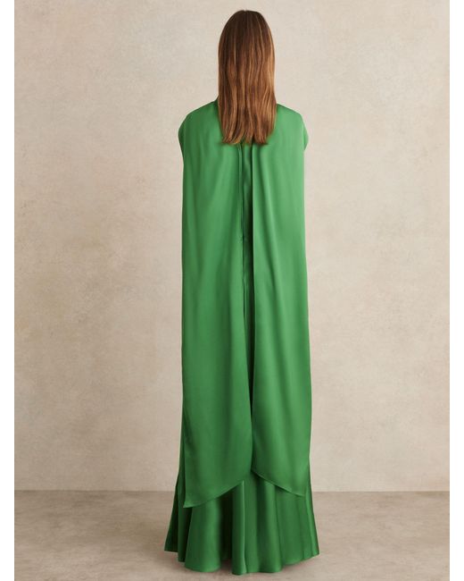 Reiss Fae - Green Satin Cape Maxi Dress, Us 2