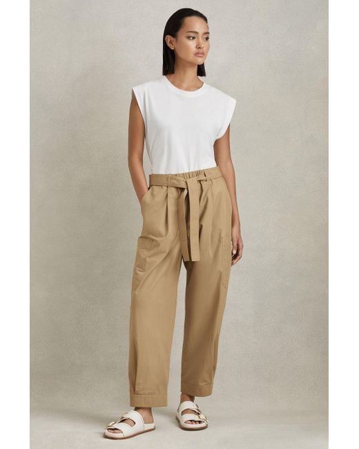 Reiss Natural Delia - Sand Cotton Tapered Parachute Trousers