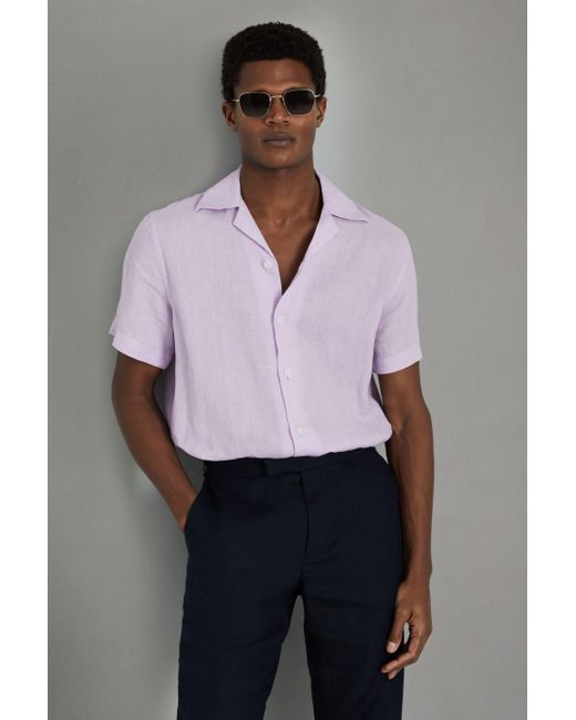 Reiss Multicolor Beldi - Orchid Relaxed Linen Cuban Collar Shirt for men