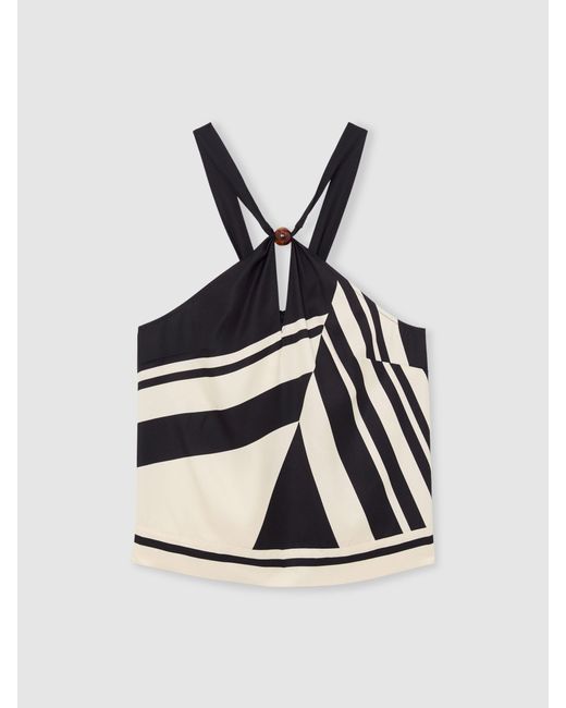 Reiss White Scarf-Print Tie-Back Top