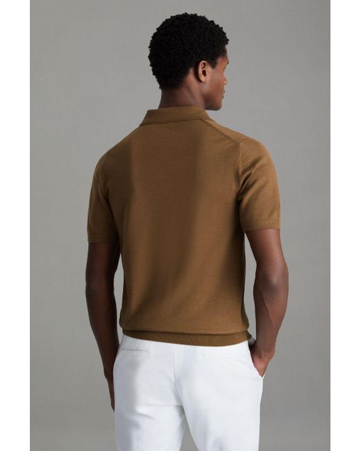 Reiss Duchie - Tobacco Brown Merino Wool Open Collar Polo Shirt, Xl for men