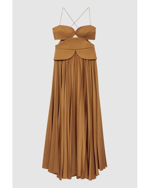 Acler Brown Peplum Pleated Midi Dress