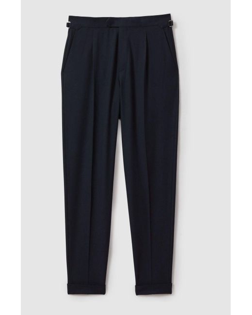 Reiss Blue Bridge - Navy Textured Side Adjuster Trousers With Turn-ups for men