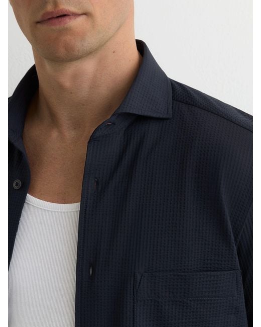 Reiss Blue Solarko - Navy Seersucker Cutaway-collar Shirt Regular-fit, Xs for men