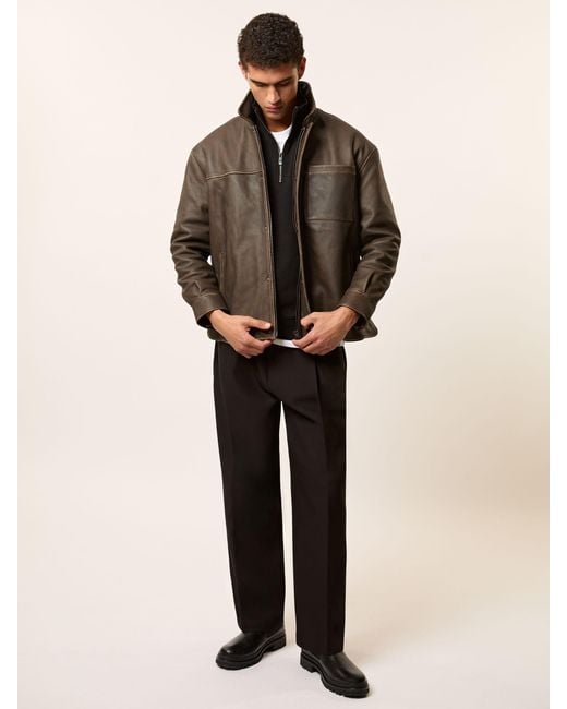 Reiss Pierce - Brown Monogram Embossed Leather Jacket Relaxed-fit, Xl for men