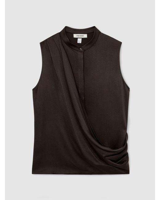 Reiss Gray Silk Draped Sleeveless Top