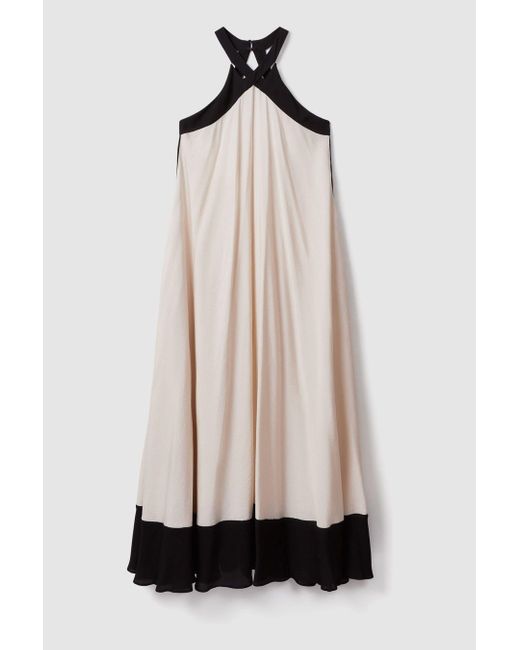 Reiss Natural Aubree - Neutral/black Relaxed Colourblock Maxi Dress