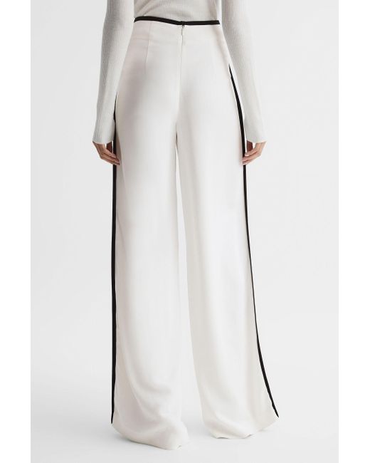 Reiss Natural Lina - Cream High Rise Wide Leg Trousers, Us 6l