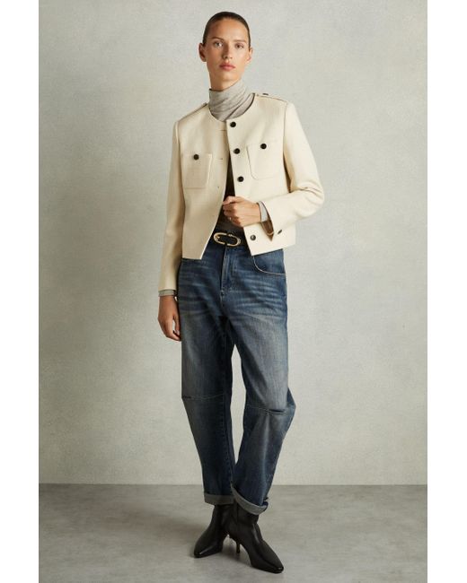 Reiss Blane - Cream Wool Cropped Jacket, 2 in Natural | Lyst