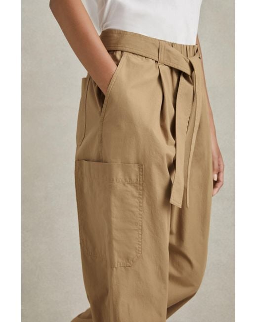 Reiss Natural Delia - Sand Cotton Tapered Parachute Trousers