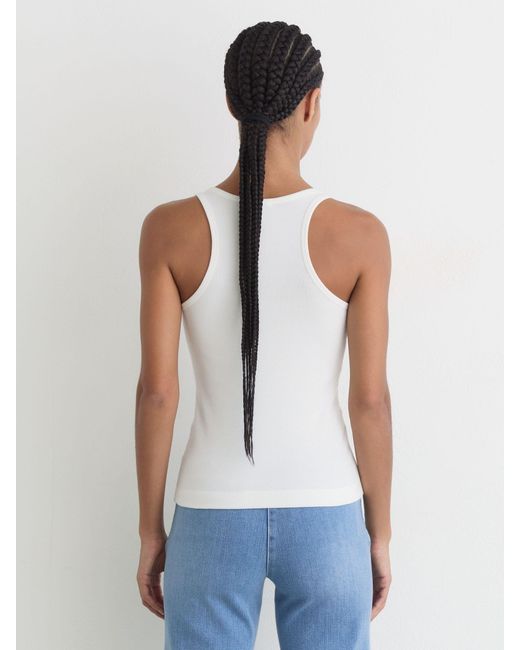 Reiss Blue Bella - White Stretch-cotton Hardware-detail Vest, L (us 12-14)