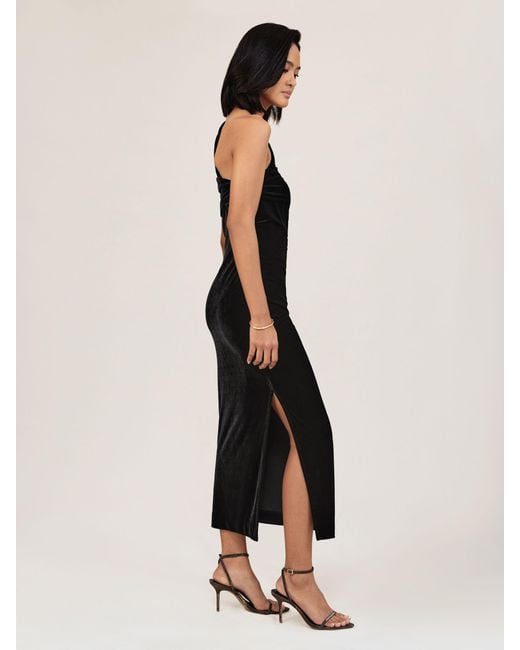 Reiss Dalia - Black Velvet One-shoulder Midi Dress, Us 12