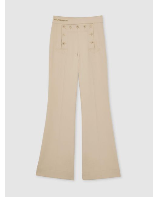Reiss Natural Button-Detail Wide-Leg Trousers