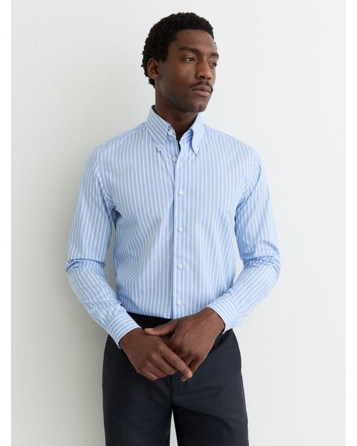Reiss Blue Cotton Stripe Button-Down Shirt Regular-Fit for men
