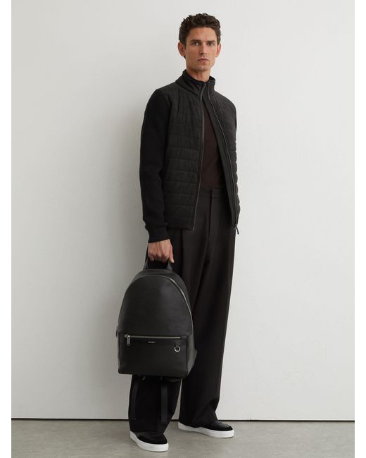Reiss Black Quilted Hybrid Zip-Through Jacket for men