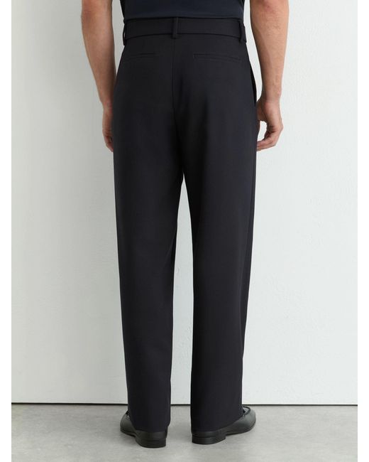 Reiss Black Relaxed-Fit Belted Pintuck Trousers for men