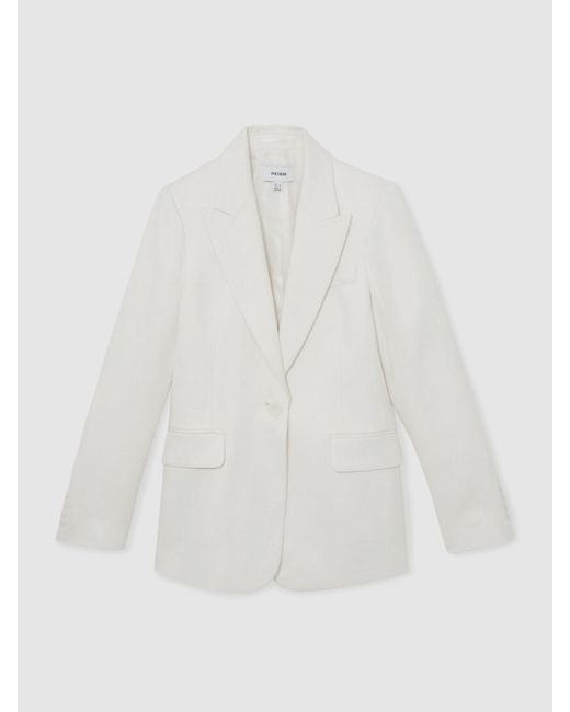 Reiss White Linen-Blend Single-Breasted Suit Jacket