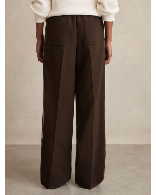 Reiss Natural Robyn - Chocolate Brown Side-stripe Wide-leg Trousers, Us 0 R
