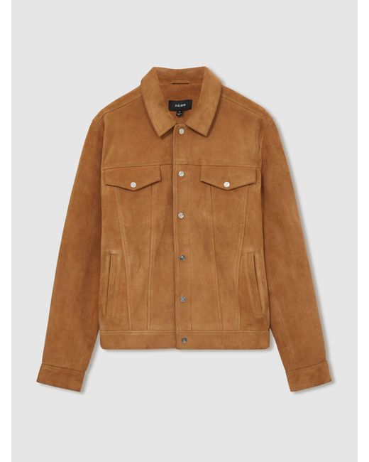 Reiss Natural Tobacco Suede Press-Stud Jacket for men
