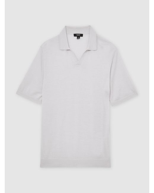 Reiss White Merino Wool Open-Collar Polo Shirt for men