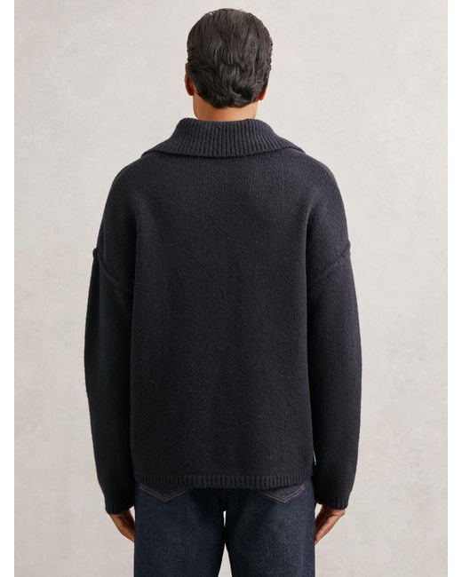 Reiss Blue Wool-Blend Relaxed Open-Collar Jumper for men