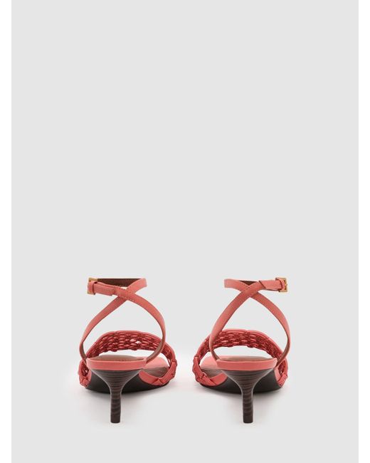 Reiss White Stephanie - Pink Woven Ankle-strap Kitten Heel Sandals, Us 8 (uk 6)