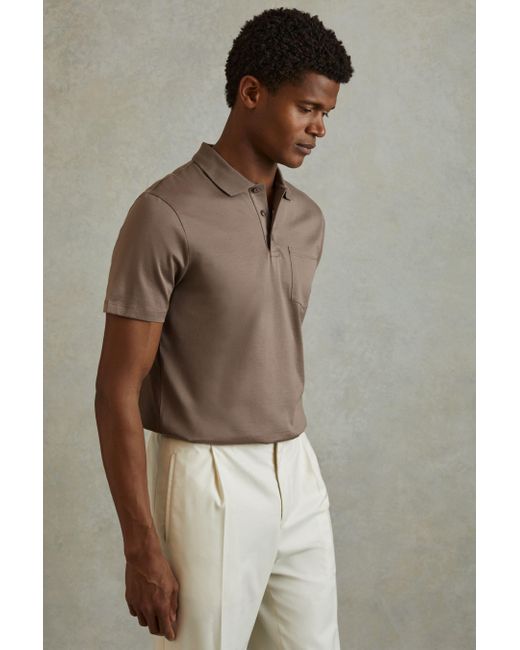 Reiss Brown Austin - Cinder Mercerised Cotton Polo Shirt, S for men