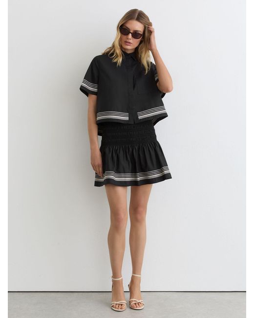 Reiss Black Cotton Stripe-Detail Mini Skirt