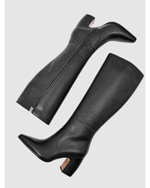 Reiss Black Leather Knee-High Block-Heel Boots